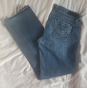 Vigoss Fit Women's Distressed Denim Jeans Contrast Stitching, Sz 15 (W35/L33)